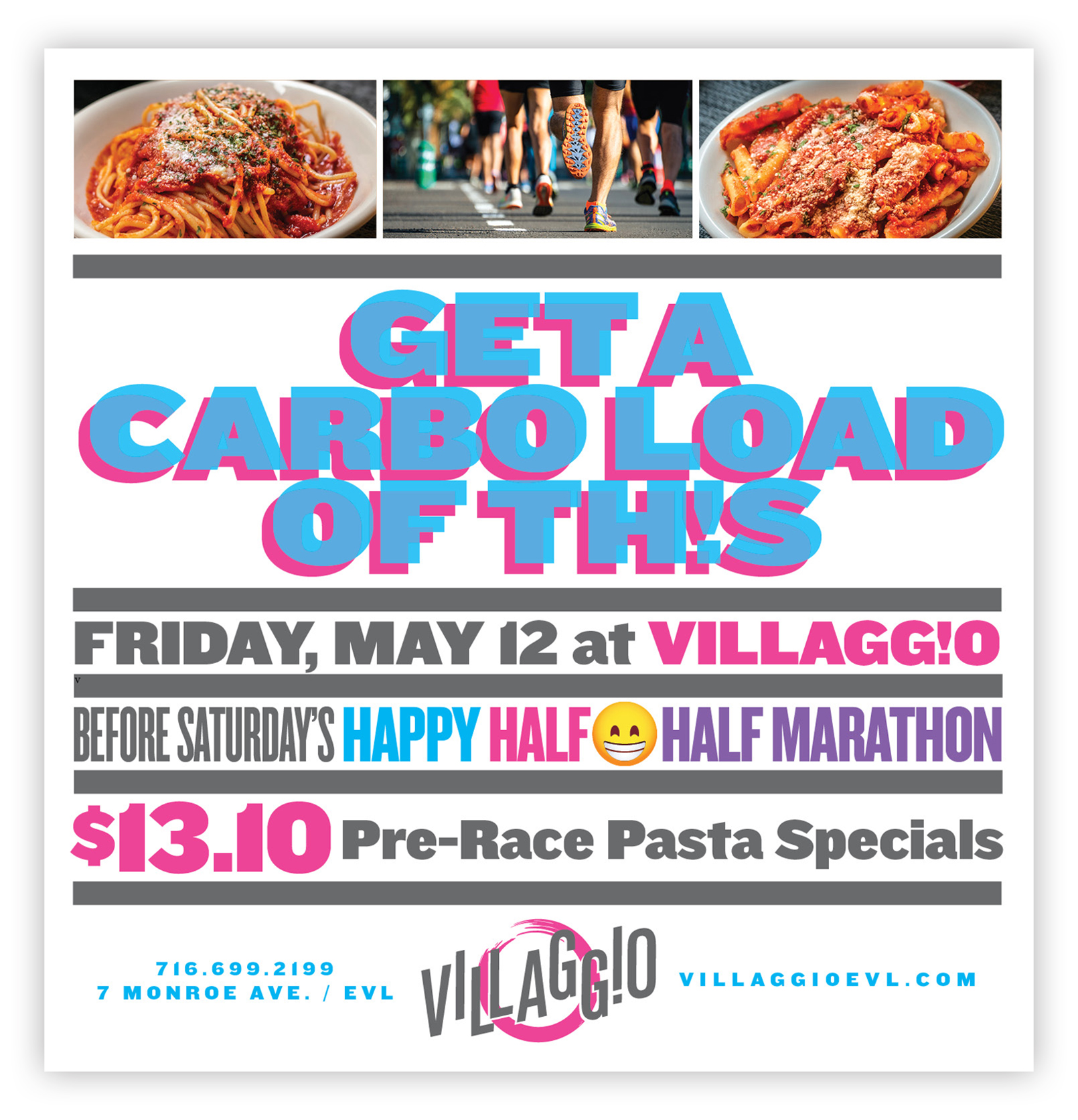$13.10 Pre Race Pasta Specials | Get ready for Saturday's Happy Half Half Marathon