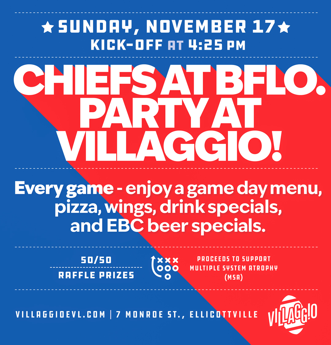 Chiefs at Buffalo. Party at Villaggio.